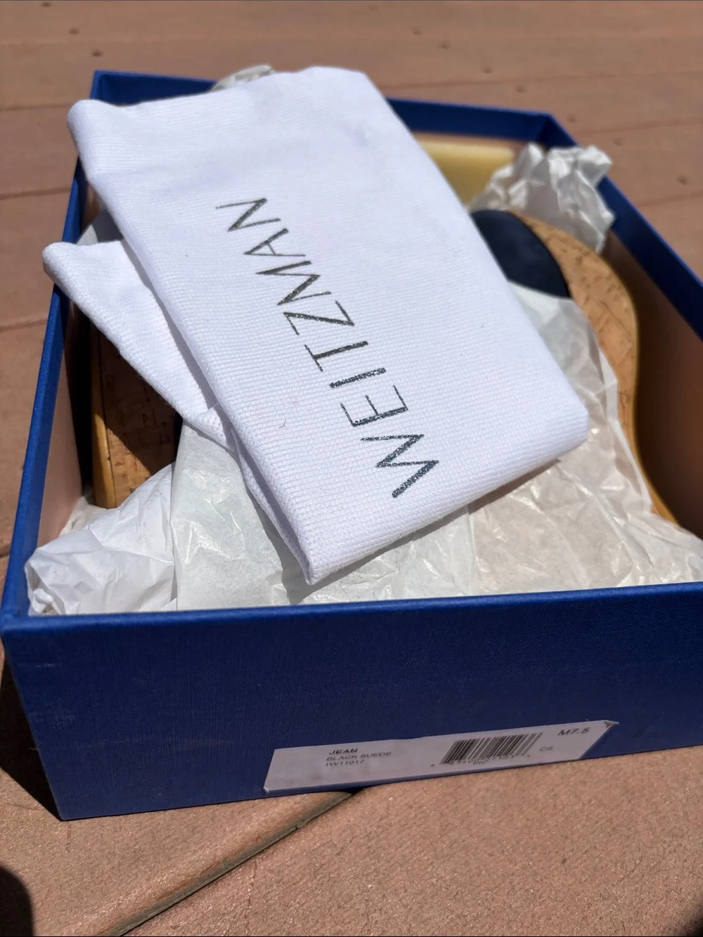 Stuart Weitzman Navy Suede Cork Wedge Pumps - Picture 4 of 8